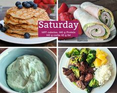 four pictures with different foods and the words saturday