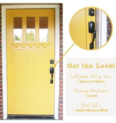 a yellow door with the words get the look above it