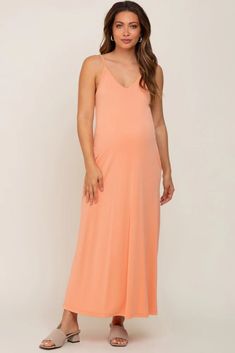 Peach Sleeveless V-Neck Maternity Maxi Dress – PinkBlush Solid V-neck Maternity Dress, Maternity Maxi Dress In Solid Color, Spring Solid Color Maternity Maxi Dress, Spring Maternity Solid Color Maxi Dress, Spring Maternity Solid Maxi Dress, Spring Maternity Maxi Dress In Solid Color, Maternity Nursing Friendly V-neck Maxi Dress, Nursing Friendly V-neck Maternity Maxi Dress, Sleeveless Maxi Dress For Maternity Wear