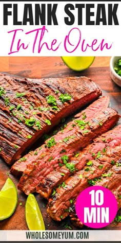 flank steak in the oven with limes and cilantro