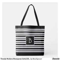 Modern Monogram, Monogram Initials, White Stripe, Cool Style, Initials, Created By, Monogram, Black White, Tote Bag