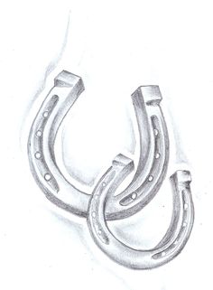 a drawing of two metal horseshoes on a white background