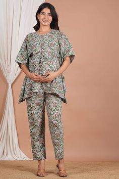 Printed Top And Pajama Set With Belt Pregnancy Wear Set Maternity Wear Set Loungewear Set Top And Pant Set Gift For Her Printed Top And Pajama Set. Feeding Top with Concealed Zip for Ease in Nursing. Breastfeeding Access with Zip. Pants have Half Waist Belt and Half Elastic for Comfort Fit. 100% Cotton Fabric. Top Size -XS, S, M, L, XL, 2XL, 3XL, 4XL. Pant Size -XS, S, M, L, XL, 2XL, 3XL, 4XL. Package Contents -1 Top 1 Pant. Hand block Print Fabric.  Customisation Can be Done.  Wash Care :  Do N Cotton Nursing Friendly Sleepwear For Maternity, Cotton Nursing-friendly Sleepwear For Maternity, Cotton Maternity Sleepwear Nursing Friendly, Feeding Tops, Pregnancy Wear, Lounge Wear Set, Top And Pants Set, Womens Pyjama Sets, Block Printing Fabric