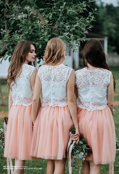 "Separate THIS LACE TOP with 3 sleeves length here - https://www.etsy.com/StylishBrideAccs/listing/710603934/alyssa-lace-crop-top-in-18-colors-soft ?!HOW TO ORDER?! - left notice in order All orders we made on order by individual measurements. You can select approximately sizes in drop down menu and don't worry, after order we will contact you to confirm all measurements and all details ( size, colors, sleeve length, lace pattern, lace color, silk cami color, skirt length, waistband etc.) For se Sleeveless Two-piece Summer Wedding Dress, Summer Party Skirt With Lace Top, Spring Lace Bridesmaid Dress, Feminine Sleeveless Bridesmaid Dress For Wedding, White Sleeveless Bridesmaid Dress For Summer, Pink Sleeveless Lace Trim Set, Fitted Bridesmaid Sets, White Bridesmaid Skirt For Spring, White Sleeveless Two-piece Dress