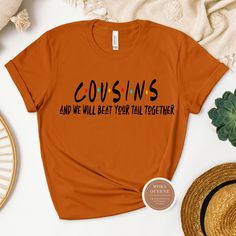 Gather your favorite cousins and show off your strong bond with these stylish Cousin t-shirts. Made from soft cotton material, this comfortable shirt is perfect for family gatherings, reunions, or casual hangouts with your favorite squad. Let everyone know who your ride-or-die crew is with this fun and trendy tee. Available in a variety of sizes to fit all members of your cousin squad!Shop these cool Cousin Shirts today. All shirts are unisex and available in sizes S-4X. Get either your normal s Cousin Weekend Shirts, Relaxed Fit Crew Neck T-shirt For Family Reunion, Cousin Shirts Adults, Cousin Shirts Adults Vacation, Funny Cotton T-shirt For Family Reunion, Thanksgiving Shirts For Women, Chain Shirt, Melanin Shirt, Thankful Shirt