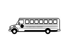 a black and white drawing of a school bus