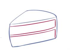 a drawing of a piece of cake with red stripes on the top and bottom, sitting in front of a white background