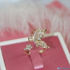 OrcaJump - Artfully Crafted Butterfly Ring and Earrings Set Alloy Open Ring Jewelry For Gifts, Alloy Open Ring Jewelry Gift, Gold Alloy Open Ring Jewelry, Alloy Rings Suitable For Gifts, Gold Alloy Ring, Gold Alloy Ring Jewelry, Elegant Alloy Ring Jewelry, Elegant Alloy Rings For Gift, Gold Metal Butterfly Ring As Gift