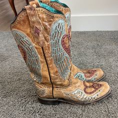 Corral Women's Cowboy Boots Heart And Peace Sign With Angel Wing Rhinestones Women's Cowboy Boots, Size 11 Heels, Cowboy Boots Women, Peace Sign, Shoes Heels Boots, Angel Wings, Cowboy Boots, Shoes Women Heels, Heeled Boots