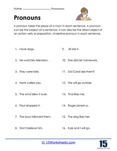 an english worksheet with the words pronouns in front of it