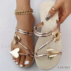 Lasaky - Luxurious Non-Friction Sandals for Adult Females Gold Trendy Synthetic Flip Flops, Trendy Gold Synthetic Flip Flops, Gold Open Toe Synthetic Flip Flops, Spring Synthetic Gold Flip Flops, Spring Gold Synthetic Flip Flops, Gold Slip-on Flip Flops For Spring, Gold Synthetic Sandals With Round Toe, Gold Adjustable Synthetic Sandals, Adjustable Gold Synthetic Sandals