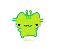 an image of a green cat with eyes and ears on it's back side