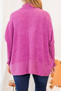 Stay cozy and stylish with our Mind Made Up On You Sweater in light plum! Made from a cozy brushed knit material, this sweater features a cowl neck and ribbed hem and cuff for added warmth! Its high low hemline adds a touch of uniqueness to your look! Perfect for those who want to stay cozy in style! 82% Polyester, 15% Rayon, 3% Spandex Purple Soft Knit Winter Top, Winter Soft Knit Purple Tops, Winter Purple Soft Knit Tops, Cozy Soft Knit Purple Top, Comfy Pink Sweater For Fall, Cozy Heather Sweater For Loungewear, Purple Soft Knit Sweater For Fall, Purple Knit Turtleneck Sweater, Winter Purple Sweater With Ribbed Cuffs