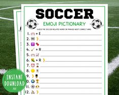 a soccer goal sheet with the words soccer on it and an image of a soccer ball