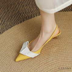 Lasaky - Sheepskin Pointed Two-Tone Stiletto Sandals with Buckle Strap Basic Pattern, White Casual Shoes, Closed Toe Sandals, Butterfly Knot, Point Shoes, Pump Types, Pu Heels, Yellow Shoes, Pointed Heels