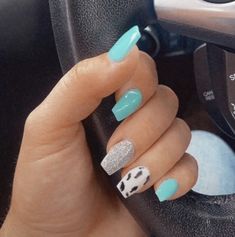 Teal Acrylic Nails, Country Acrylic Nails, Rodeo Nails, Horse Nails, Rounded Acrylic Nails, Cowboy Nails, Concert Nails, Sns Nails Colors, Western Nails