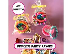 the princess party favors are in plastic bags