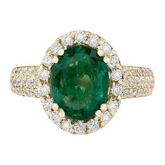 3.46 Carat Natural Emerald 14 Karat Yellow Gold Diamond Ring Stamped: 14K Yellow Gold Total Ring Weight: 6.0 Grams Total Natural Emerald Weight is 2.56 Carat (Measures: 10.00x8.00 mm) Color: Green Total Natural Diamond Weight is 0.90 Carat Color: F-G, Clarity: VS2-SI1 Face Measures: 14.90x12.30 mm Sku: [703336W] Yellow Gold Diamond Ring, Emerald Diamond Ring, Gold Diamond Ring, La Face, Green Diamond, Gold Diamond Rings, Natural Emerald, Emerald Diamond, Yellow Gold Rings