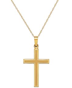 Traditional cross pendant in 14k yellow gold. Classic Yellow Gold Necklace With Shiny Finish, 14k Gold Cross Pendant Necklace With Polished Finish, Macy's Yellow Gold Pendant Necklace, Classic 14k Stamped Cross Necklace, Macy's Yellow Gold Diamond Cut Necklace, Shut The Door, Gold For Sale, Gold Cross Necklace, Gold Cross Pendant