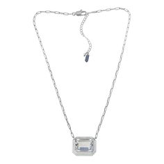 Herkimer Mines "Diamond" Quartz Silvertone Solitaire Drop Necklace The traditional charm of the solitaire takes center stage on this classic design that features a beautifully angular, bezel-set "diamond" quartz.       Emerald-cut drop approx. 5/8"L x 15/16"W     Trilliant-cut drop approx. 7/8"L x 7/8"W     Chain approx. 16"L x 1/16"W with 2" extender     Silvertone, polished finish      Oval-link chain with curb-link extender: lobster-claw clasp with freeform signature stone   Stone Information Silver Solitaire Necklace With Emerald Cut Diamond Accents, Silver Solitaire Necklace With Emerald Cut For Formal Occasions, Silver Emerald Cut Solitaire Necklace For Wedding, Classic Crystal Solitaire Necklace For Formal Occasions, Classic Crystal Solitaire Necklace For Formal Events, Classic Diamond Necklace With Rectangular Pendant For Formal Occasions, Classic White Gold Octagon Necklace, Classic Formal Diamond Necklace With Rectangular Pendant, Classic Octagon Necklaces With Diamond Accents