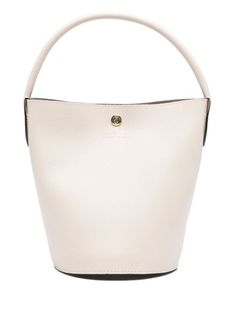 light beige leather textured finish bucket body single rolled top handle main compartment suede lining logo-engraved gold-tone hardware press-stud fastening This piece comes complete with a protective dust bag. Classic Luxury Bucket Bag With Top Handle, Cream Bucket Bags With Gold-tone Hardware, Everyday Bucket Bag With Gold-tone Hardware And Round Handle, Classic Cream Bucket Bag, Formal Bucket Bag With Gold-tone Hardware, Everyday Beige Bucket Bag With Gold-tone Hardware, Leather Bucket Bag For Everyday Luxury, Classic Cream Bucket Bag With Gold-tone Hardware, Cream Bucket Bag Tote With Gold-tone Hardware