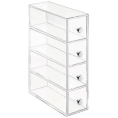 iDesign's Clarity 4-Drawer Organizer is the perfect addition to your vanity. Organize your cosmetics, office supplies, jewelry, and more for easy access. With 4 transparent drawers, you won't have to spend time digging through to find what you're look for - you can easily see what you need, grab it, and go! The clear plastic with chrome handles is cohesive with any decor. Measuring 2.75" x 7" x 10", iDesign's Clarity Cosmetic 4-Drawer Organizer fits easily on your desk, dresser, or nightstand. W Dressing Table Organisation, Úložný Box, Art Supply Organization, Desk Organizer Set, Vanity Organization, Organize Drawers, Drawer Organizer, Chrome Handles, Drawer Organizers