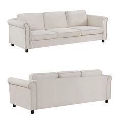 two white couches sitting next to each other