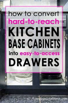 How To Convert Base Cabinet Shelves to Drawers Lower Kitchen Cabinets, Kitchen Cabinet Storage Solutions, Diy Kitchen Cabinet, Cabinet Storage Solutions, Kitchen Base Cabinets, Stock Cabinets, Diy Kitchen Storage, Base Cabinet, Diy Kitchen Cabinets