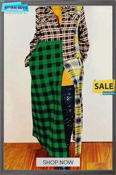 Patchwork Plaid Print Casual Maxi Dress Patchwork Dress For Office In Fall, Fall Office Dress With Patchwork, Plaid Long Sleeve Midi Dress For Work, Patchwork Midi Dress For Work, Patchwork Shift Midi Dress, Fall Workwear Dresses With Patchwork, Fall Patchwork Dresses For Workwear, Casual Patchwork Midi Dress For Work, Patchwork Shift Dress For Work