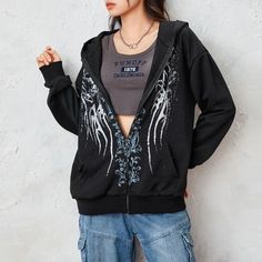 Dodobye Graphic Print Zip Up Hoodie 00s Retro Cyber Y2K Sweatshirt Wings Grunge Emo Goth Jacket Coat Women Men Aesthetic StreetwearSPECIFICATIONSBrand Name: DodobyeOrigin: Mainland US(Origin)Season: Autumn/WinterDecoration: noneAge: Ages 25-35 Years OldMaterial: POLYESTERThickness: StandardElasticity: Slight StrechSleeve Style: regularHooded: YesFabric Type: BroadclothPattern Type: PrintStyle: gothicFit Type: Regulai FitSleeve Length(cm): FullRelease Date: Autumn 2024Clothing Patterns: STRAIGHTG Goth Jacket, Y2k Sweatshirt, Slim Fit Coat, Men Aesthetic, Aesthetic Streetwear, Streetwear Y2k, Emo Goth, Cropped Sweatshirt, Fashion Graphic