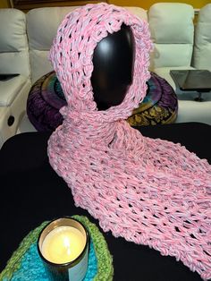 Pink with cream colored flecks chenille knitted winter scarf. Long enough to wrap your head. Winter Knits, Winter Scarf, Your Head, Cream Color, Scarf Wrap, Scarf Accessory, Cream, Pink