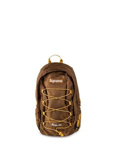 brown signature box logo top zip fastening single top handle adjustable shoulder straps Supreme Backpack, Supreme Box Logo, Brown Backpacks, Logo Items, Box Logo, Black Backpack, Relaxed Style, Drawstring Backpack, Patch Logo