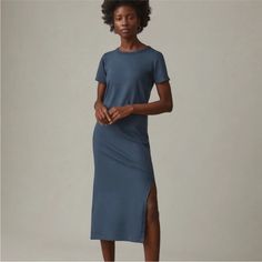 100% Cotton American Giant Tshirt Dress Midi Length (Overall 51”) With 15” Side Seams In Blue Storm Ptp- 20” Euc- Washed But Never Worn As The Style Just Didn’t Suit Me Shirt Dress, Casual, Maxi Summer Dress With Side Slits And Crew Neck, Summer Dresses With Side Slits And Crew Neck, Blue Casual T-shirt Dress For Spring, Casual Blue T-shirt Dress For Spring, Short Sleeve T-shirt Dress For Loungewear, Fitted Short Sleeve T-shirt Dress For Loungewear, Fitted T-shirt Dress For Loungewear With Short Sleeves, Blue Short Sleeve Cotton T-shirt Dress, Blue Cotton Crew Neck Dress