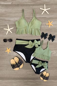 Mom & Me - Olive Green & Black Tie Bikini - Sparkle In Pink Glittery Sandals, Woman Costumes, Mom Swimsuit, Mommy Daughter Outfits, Olive Green Top, Sparkle In Pink, Swim Season, Competition Suits, Matching Mom