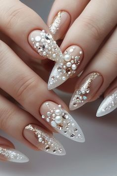 Looking for inspiration for your bridal nail designs in 2024? Explore this collection of over 60 beautiful and elegant nail art ideas that are perfect for brides-to-be. From classic French tips to intricate lace designs, these nails will complete your bridal look stunningly. Get ready to walk down the aisle with the most charming nails on your special day. Whether you prefer simple and chic or bold and glamorous, there's a design here for every bride's style. Glam Wedding Nails, Elegant Nail Designs 2024, Nail Charm Ideas, Charmed Nails, Kitty Nail Art, Nails Business