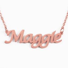 MAGGIE - Personalized Name Necklace - 18k Rose Gold/Gold plated/Silver tone - Free Gift Box & Bag - Maggie Name Wallpaper, Rose Gold Name Necklace For Anniversary Gift, Rose Gold Necklace With Gift Box For Birthday, Customizable Rose Gold Name Necklace For Anniversary, Rose Gold Jewelry With Gift Box For Birthday, Rose Gold Necklaces With Hallmark As Gift, Rose Gold Name Jewelry For Valentine's Day, Rose Gold Sterling Silver Name Necklace For Anniversary, Rose Gold Jewelry With Hallmark For Birthday Gift