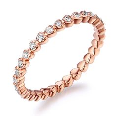 14K Rose Gold Heart Eternity Ring 0.33 Ct Natural Diamonds Heart Eternity Ring, Black Skull Ring, Gothic Engagement Ring, Stacked Wedding Bands, Engagement Rings Princess, Diamond Ring Princess Cut, 14k Gold Engagement Ring, Stackable Wedding Bands, Cvd Diamond