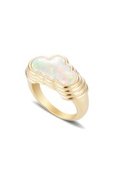 An opalite cloud billows atop this signet ring plated in 18-karat gold. 3/4" pendent 18k-gold plate/opalite Imported Cloud Ring, Up In The Clouds, Kids Jewelry Box, On Cloud Nine, Precious Rings, Indie Jewelry, Head In The Clouds, Bespoke Engagement Ring, Cloud Nine