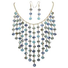 18 Inches & 2-3 Inch Extender Alloy Metal, Glass Beads Matching Dangle Earrings Included Statement Unique Chunky Large Big Bold Layered Multi Row Light Dark Bright Vintage Classic Spike Stunning Summer Spring Fall Fun Funky Fancy Bib Mesh Aqua Montana Blue Crystal Blue Dangle Beaded Costume Jewelry Necklace, Blue Beaded Jewelry Sets For Party, Blue Dangling Beads Jewelry For Party, Blue Crystal Jewelry With Colorful Beads, Blue Beaded Dangle Crystal Necklace, Blue Beaded Dangle Crystal Necklaces, Blue Crystal Jewelry With Faceted Beads, Blue Crystal Necklace With Colorful Beads, Blue Crystal Necklaces With Colorful Beads