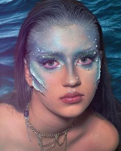 Spooky Mermaid Makeup, Siren Makeup With Gills, Mermaid Prosthetic Makeup, Siren Fx Makeup, Flounder Makeup The Little Mermaid, Mermaid Props Diy, Water Goddess Makeup, Mermaid Scale Makeup, Mermaid Drag Makeup