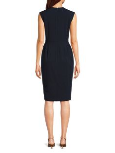 Roundneck Sleeveless Concealed Back Zip Closure Knee Length 96% Polyester & 4% Spandex Dry Clean Imported. Womens - W Dresses > Saks Off 5th. Calvin Klein. Color: Indigo. Size: 8. Flattering Sleeveless Elastane Dress, Stretch Sleeveless Elastane Dress For Formal Occasions, Formal Stretch Sleeveless Elastane Dress, Stretch Elastane Sleeveless Dress For Formal Occasions, Stretch Sleeveless Dress With Flattering Silhouette, Stretch Sleeveless Elastane Dress For Workwear, Elastane Midi Sleeveless Dress, Stretch Elastane Sleeveless Dress For Work, Workwear Stretch Elastane Sleeveless Dress