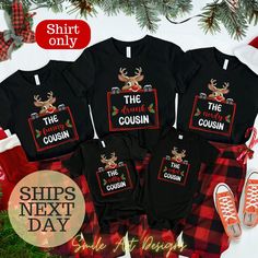 These are Funny Cousin Crew Shirts Custom Christmas Group Shirts Matching Cousin Christmas Tshirts Xmas Party Shirts for Cousins. They will also make a cute Christmas gifts for cousin. This listing is for ONE (1) UNISEX TEE, BABY BODYSUIT, TODDLER TEE or YOUTH TEE with your choice of design.. HOW TO ORDER; YOU MUST ADD EACH SHIRT TO YOUR CART SEPARATELY. 1. Choose your phrase from the first drop down menu, if you choose "Custom" in the personalization box write the text you want and specify, on Black Long Sleeve Holiday Shirt, Black Long Sleeve Christmas Shirt, Black Top As Christmas Gift, Black Holiday Shirt, Festive Holiday Black Top, Black Holiday Tops For New Year, Black Top For Festive Holiday Occasions, Black Christmas T-shirt As Gift, Black Crew Neck Shirt For Christmas