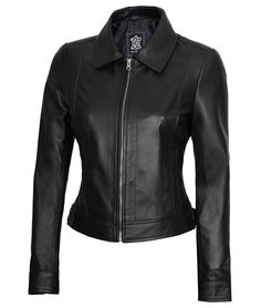 Black Harrington Leather Jacket For Women
Introducing our Women's Shirt Collar Black Harrington Leather Jacket – a true blend of style and sophistication. This jacket effortlessly combines the classic shirt collar design with the iconic Harrington style, creating a versatile and timeless piece. Crafted from 100% real leather, it offers both durability and comfort. Whether you're out for a casual day or dressing up for a special occasion, this jacket complements any outfit. Classic Collared Blazer For Office, Classic Collared Leather Jacket With Button Closure, Fitted Biker Jacket With Padded Collar For Fall, Fitted Fall Biker Jacket With Padded Collar, Sleek Semi-formal Leather Jacket For Fall, Sleek Fitted Biker Jacket For Winter, Slim Fit Lapel Collar Fall Outerwear, Fitted Sleek Biker Jacket For Winter, Sleek Fitted Leather Jacket For Winter