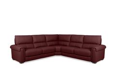 a red leather sectional sofa on a white background