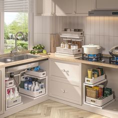 the kitchen is clean and ready to be used as a storage area for food items