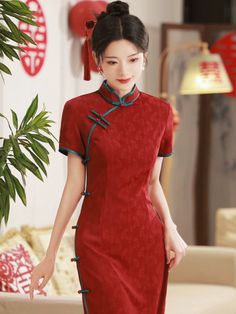 Lucky Red Cheongsam Dress The Lucky Red Cheongsam Dress is the perfect combination of elegance and grace. Made from high-quality fabric, this dress features intricate details and a stunning red color that will make you stand out in any occasion. Embrace your luck and beauty with this fashionable dress. Size Chart (cm) Bust Waist Hip Shoulder Width Dress Length S 82 66 86 36 125 M 86 70 90 37 125 L 90 74 94 38 125 XL 94 78 98 39 125 2XL 98 82 102 40 125 3XL 102 86 106 41 125 Red Cheongsam Dress, Red Cheongsam, Fashionable Dress, Exotic Fashion, Platform Mary Janes, Cheongsam Dress, Dress With Cardigan, Cheongsam, British Indian