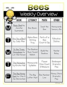 a bee's weekly overview for the book, literature and other writing skills that are included