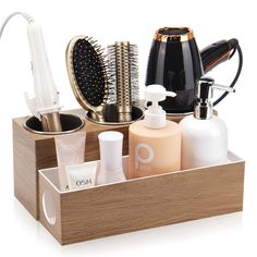 PRICES MAY VARY. EFFICIENT ORGANIZATION: The hair tool organizer comes with 3 stainless steel cups to safely store and organize hot tools such as hair dryers, curling irons, straighteners and more to prevent damage to other accessory items. Meanwhile, the bottom organizer can hold makeup accessories, hair accessories, etc. to keep your vanity top neat and organized. PREMIUM QUALITY AND DURABLE: The hair dryer rack is made of high quality stainless steel and acrylic vinyl to ensure durability and Hot Tools Organization, Hair Product Gift Basket, Hair Tools Organization, Hair Salon Stations, Bathroom Vanity Organization, Hair Dryer Storage, Tools Organizer, Dryer Rack, Hair Tool Organizer