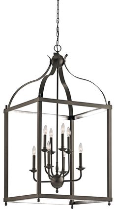 Kichler - 42591OZ - Eight Light Foyer Chandelier - Larkin - Olde Bronze Entryway Light Fixtures, Foyer Pendant Lighting, Open Cube, Large Foyer, Foyer Chandelier, Entryway Lighting, Lantern Chandelier, Foyer Lighting, Foyer Decorating