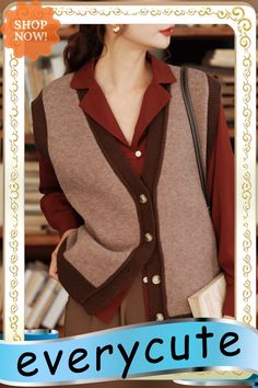 New Coffee V Neck Button Patchwork Cotton Knit Waistcoat Sleeveless Sleeveless Vest With Buttons For Fall, Brown Sweater Vest For Work In Spring, Sleeveless Buttoned Sweater Vest For Fall, Casual Patchwork Sleeveless Sweater Vest, Sleeveless Cardigan With Button Closure For Fall, Sleeveless Fall Cardigan With Button Closure, Brown V-neck Vest With Buttons, Fall Layering Sweater Vest With Button Closure, Fall Sleeveless Cardigan With Buttons